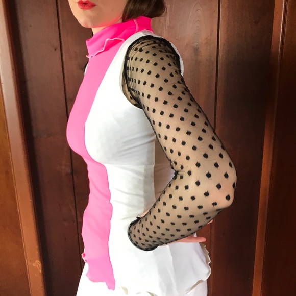 SOLD Vtg 90s neon pink white dayglo colorblock tank top - Picture 2 of 8